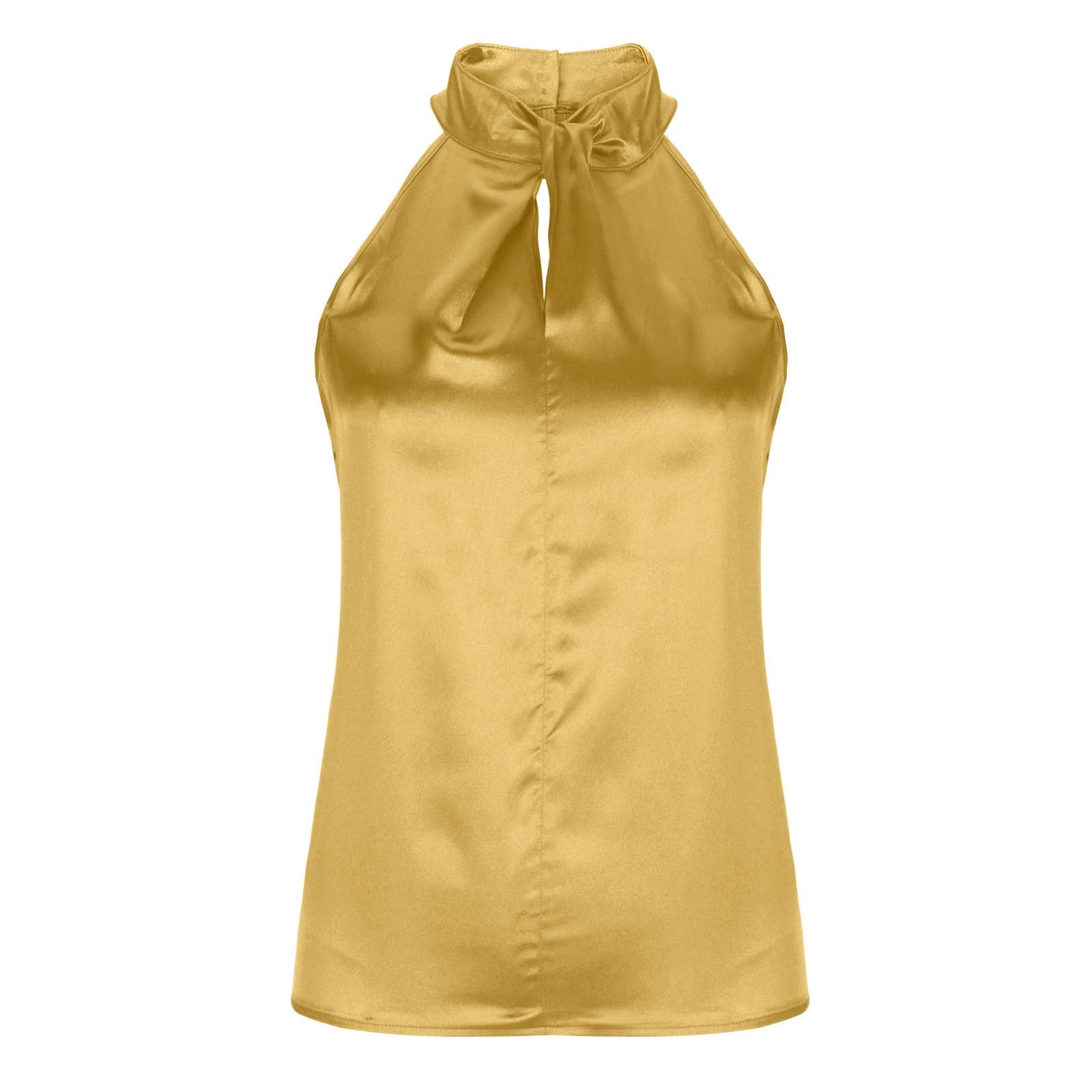 thumbnail image 4 of Blusa sin mangas de satén para mujer - Escote en U con abertura en la espalda, color liso, tejido de poliéster, prenda informal para fiestas - Tallas S/XL, 4 of 5